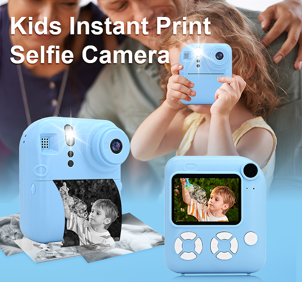 AI Thermal Print Kids Camera, Dual Lens 1080P Kids Camera Instant Print, Portable Camera for Kids with Google AI Voice Print & Cartoon Effect, 2.4