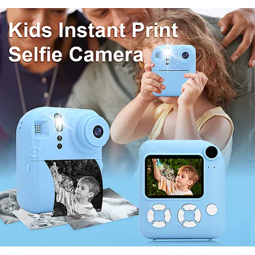 AI Thermal Print Kids Camera, Dual Lens 1080P Kids Camera Instant Print, Portable Camera for Kids with Google AI Voice Print & Cartoon Effect, 2.4